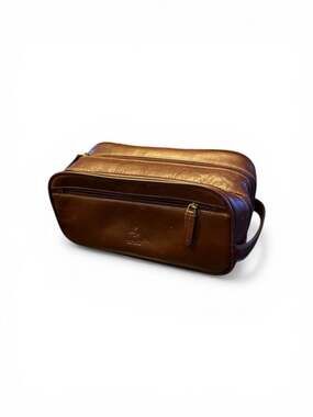 Visconti Italian Brown Leather MZ100 Dopp Kit Travel Wash Bag